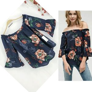 New LYDELLE Romantic Floral Off-Shoulder Top sz M